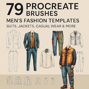 79 Procreate Men’s Clothing Brushes | Stamp Set for Fashion Design Sketching – Jackets, Suits, Streetwear