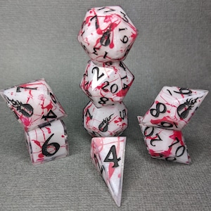Crime Scene - Handmade 8 piece RPG Sharp Edge Dice Set