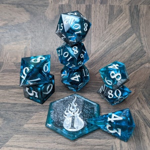 Liquid Silver - Handmade 9 piece RPG Sharp Edge Dice Set