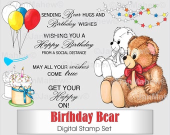 Birthday Bear Digital Stamp Set- Instant Digital Download