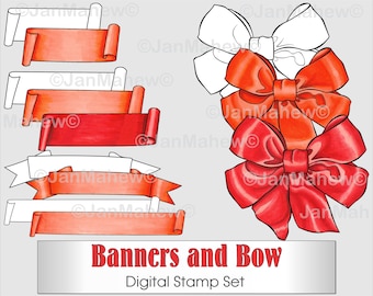 Banners and Bow Digital Stamp Set- Instant Digital Download