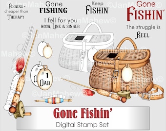 Gone Fishin' Digital Stamp Set- Instant Digital Download