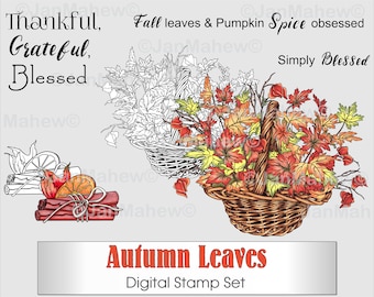 Autumn Leaves Digital Stamp Set- Instant Digital Download