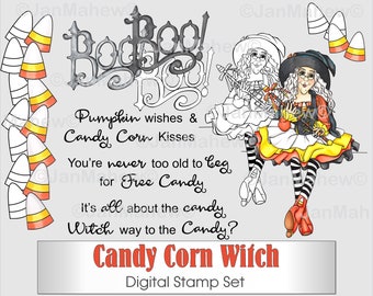 Candy Corn Witch Digital Stamp Set- Instant Digital Download
