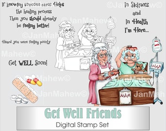 Get Well Friends Digital Stamp Set- Instant Digital Download