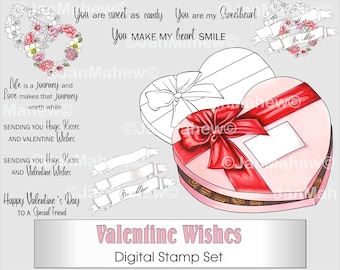 Valentine Wishes Digital Stamp Set- Instant Digital Download