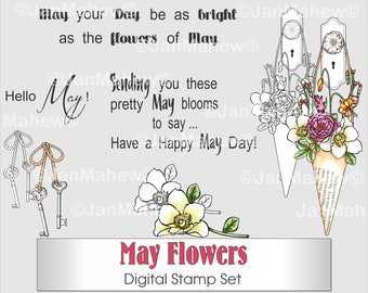 May Flowers Digital Stamp Set- Instant Digital Download