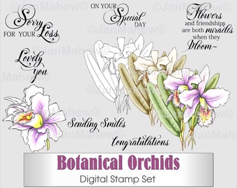 Botanical Orchids Digital Stamp Set- Instant Digital Download