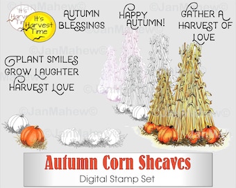 Autumn Corn Sheaves Digital Stamp Set- Instant Digital Download