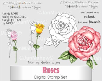 Conjunto de sellos digitales Roses- Descarga digital instantánea