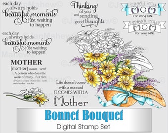 Bonnet Bouquet Digital Stamp Set- Instant Digital Download