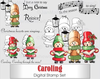 Caroling Digital Stamp Set- Instant Digital Download