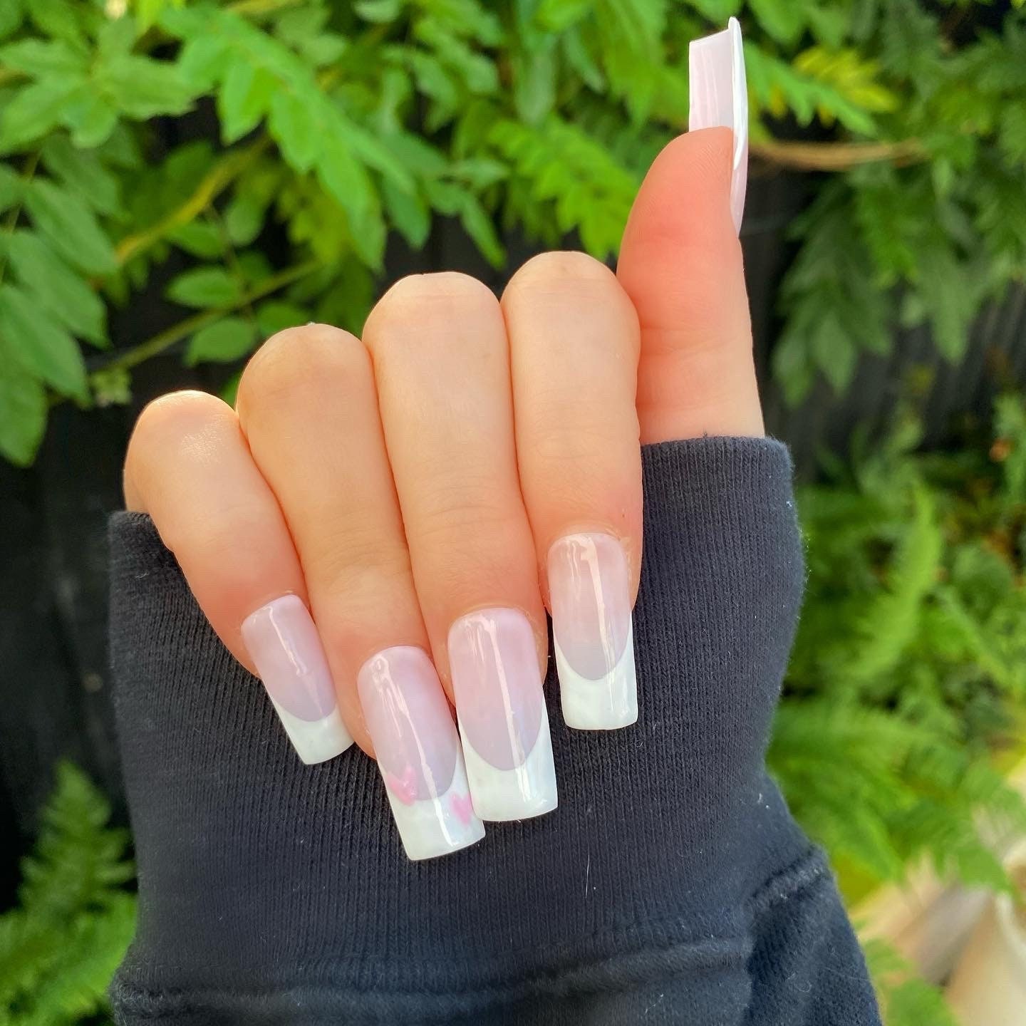 Long Square French Tip Press-on Nails With Nail Art Hearts. - Etsy Long Square French Tip Press-on Nails With Nail Art Hearts. - Etsy