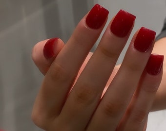 Short square red press-on nails