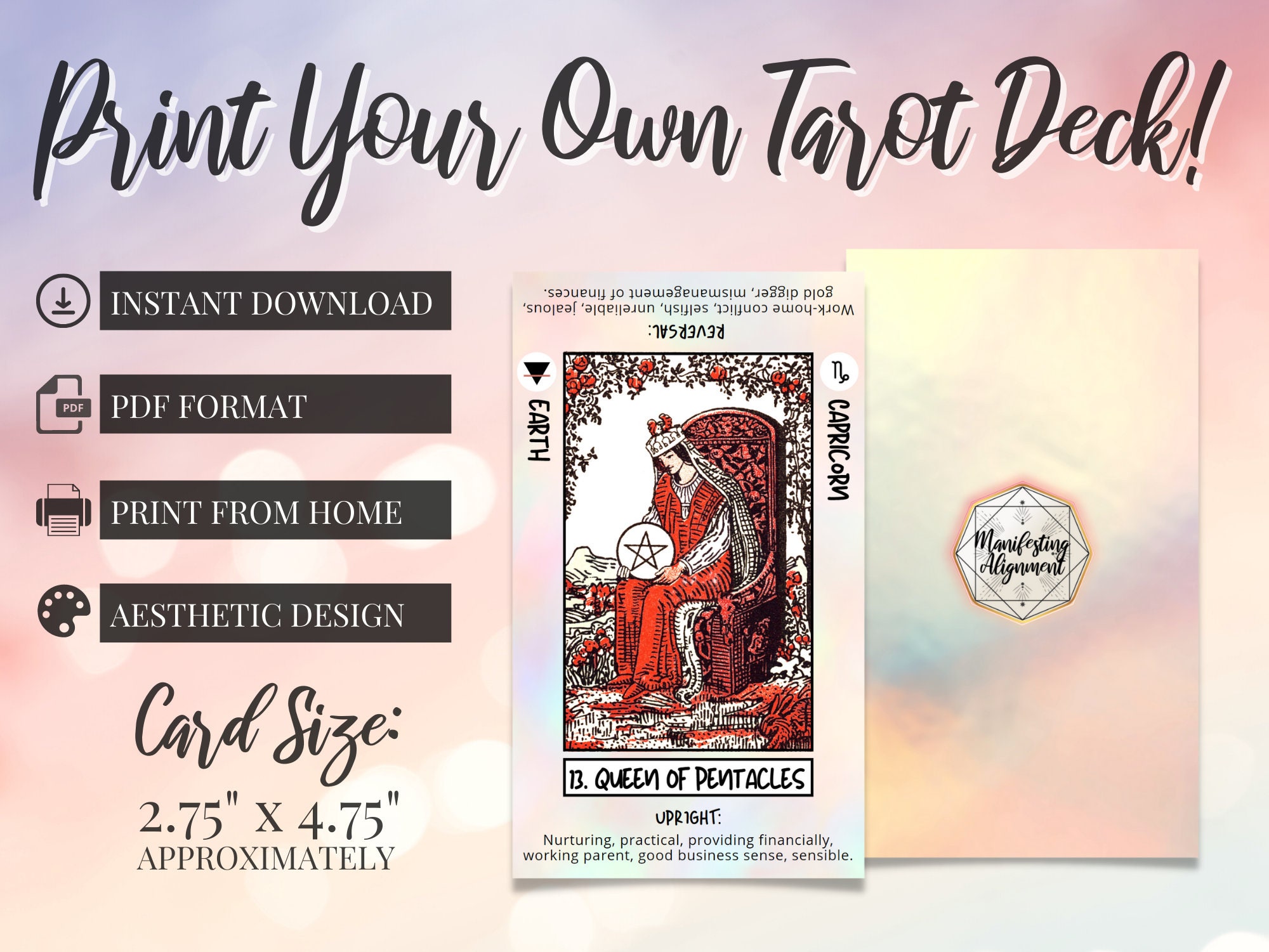 Printable Tarot Cards Tarot Card Deck With Key Words Learn - Etsy