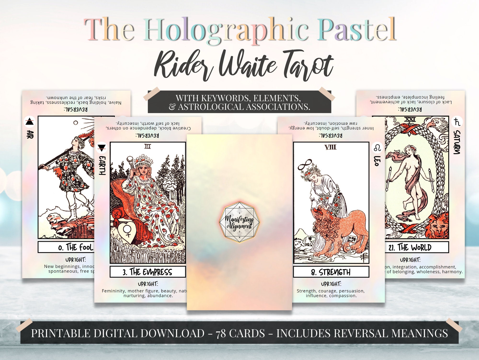 Printable Tarot Cards Tarot Card Deck With Key Words Learn - Etsy