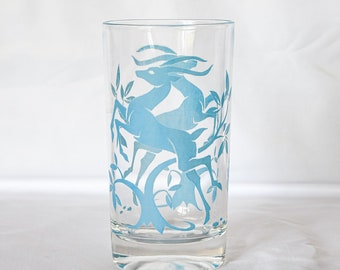 Vintage MCM Blue Leaping Gazelle Drinking Glass