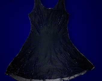 Vintage Black and Blue Sparkly Sleeveless Skater Dress