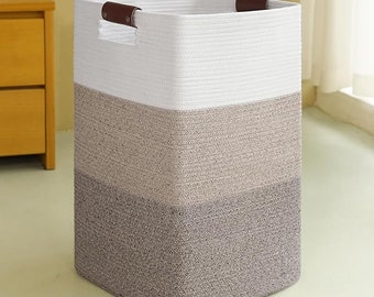 Laundry Hamper 90L Extra Large Laundry Basket, Woven Blanket Basket, Cotton Woven Storage Basket Hamper with Handles for Living Room