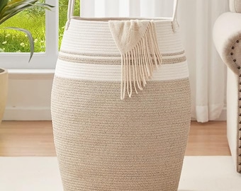 Laundry Hamper Woven Cotton Rope Large Clothes Hamper JUMBO SIZE Tall Laundry Basket with Extended Cotton Handles for Storage Clothes