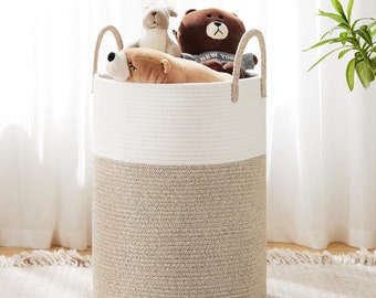 Cotton Rope Laundry Hamper, 72L - Woven Collapsible Laundry Basket - Clothes Storage Basket for Blankets, Laundry Room Organizing