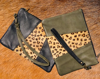 real leather clutch animal skin with zipper / leren handtas dierenprint met ritssluiting