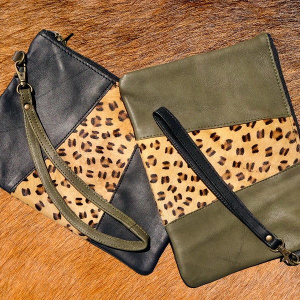 real leather clutch animal skin with zipper / leren handtas dierenprint met ritssluiting