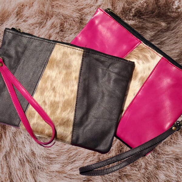 real leather clutch animal skin with zipper / leren handtas dierenprint met ritssluiting