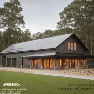 Brentwood Barn Barndominium Modern House Open Plan Design 100 x 36 - 4 Bed 3 Bath -  Drawings Blueprints