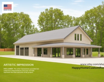Brentwood Barn Barndominium Modern House Open Plan Design 100 x 36 - 4 Bed 3 Bath -  Drawings Blueprints