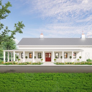 Redwood Barndominium House Plan Design - 3 chambres, 2 salles de bain 2 250 pieds carrés - trois garages - plans de dessins
