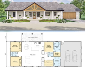 Harvest Farmstead Modern House Open Plan Design 84 x 30 - 3 Bed 2.5 Bath 2 Car -  Drawings Blueprints