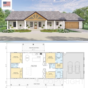 Harvest Farmstead Modern House Open Plan Design 84 x 30 - 3 Bed 2.5 Bath 2 Car -  Drawings Blueprints