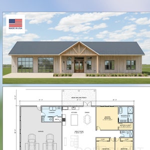 White Oak Modern Custom Barndominium - 84' x 38' House Plan Design - 3 Bed 2.5 Bath - Drawings Blueprints