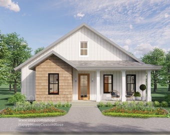 Idyllic Living Modern Cottage Plans - Open Plan Design - Modern Farmhouse 2 Bed 2 Bath 1230 Square Feet - Drawings Blueprints