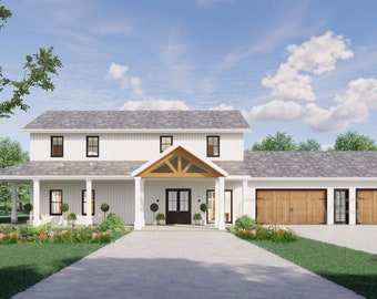 Crystal Springs 2 level Barndominium House Plan Design - 5 Bed 3.5 Bath 2,970 sq ft - 4 Garage - Drawings Blueprints
