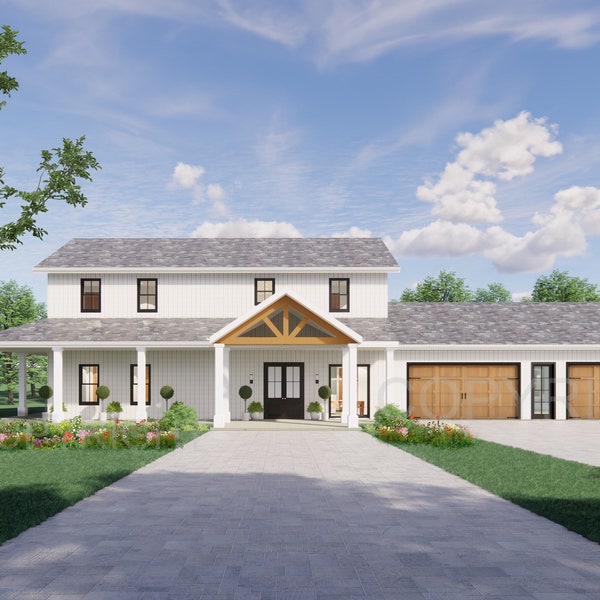 Crystal Springs 2 level Barndominium House Plan Design - 5 Bed 3.5 Bath 2,970 sq ft - 4 Garage - Drawings Blueprints