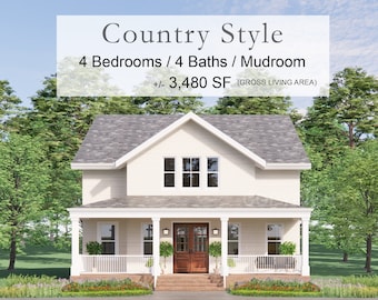 Tall Oak Southern Living Farmhouse - Dois andares - 4 quartos, 4 banheiros - 58x35&#39; - 3480 pés quadrados - Desenhos, plantas