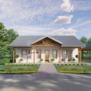 Idyllic Living Affordable Barndominium House Construction Plans - Open Plan Design - 2 Bed 2 Bath 1170 Square Feet - Drawings Blueprints