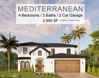 Sonora Grove - Luxury Mediterranean House Plan Design - 4 Bed 3 Bath 2940 sq ft - Double Garage - Drawings Blueprints