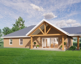 Ozark Barndominium House Plan – Compact Homestead, 2 Bed, 3 Garage (PDF)