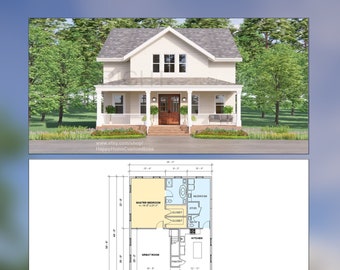 Tall Oak Country Style Farmhouse - Two Story  - 4 Bed 4 Bath - 58x35' - 3480 Square Feet -  Drawings Blueprints