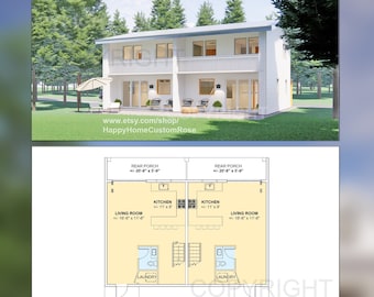 ツインパインズ 2 階建てデュプレックス投資賃貸プラン - 2 ベッドルーム 1 バスルーム - 1200 平方フィート - モダンで広々とした集合住宅 - 図面と設計図