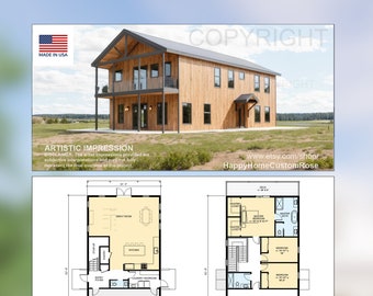 Tall Oak two level Barndominium House Plan Design - 3 Bed 2.5 Bath 2300 sq ft - 2 Garage - Drawings Blueprints