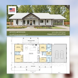 Harvest Farmstead Modern House Open Plan Design 84 x 30 - 3 Bed 2.5 Bath 2 Car -  Drawings Blueprints