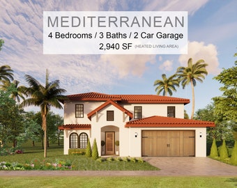 Sonora Grove - Luxury Mediterranean House Plan Design - 4 Bed 3 Bath 2940 sq ft - Double Garage - Drawings Blueprints