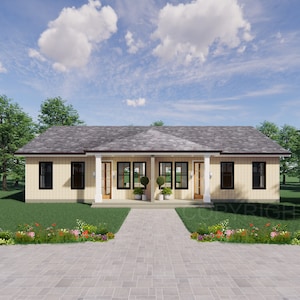 Hip Roof Duplex Investment Rental House Plan Design - 1820 SF - Modern Spacious Multifamily - Drawings Blueprints - Investment Property