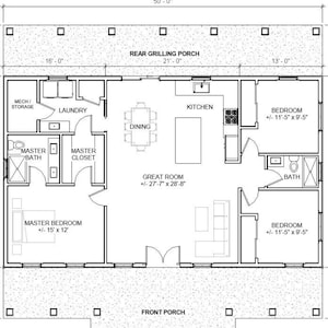 Oak Springs Custom House Design - Modern Farmhouse 3 Bed/2 Bath 1500 Square Feet - Drawings Blueprints - Wood Truss