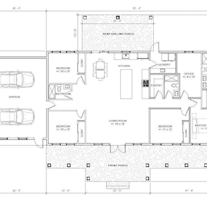 Cedar Springs Barndominium 4 bed 3 bath - Double Garage (84'x58')  - Wood Entry Truss - Floor Plan Only - Custom House Plan and Blueprint