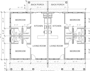 Gable Truss Duplex House Plan Design - 1820 SF - Modern Spacious Multifamily - Drawings Blueprints - Investment Property + Electrical Layout